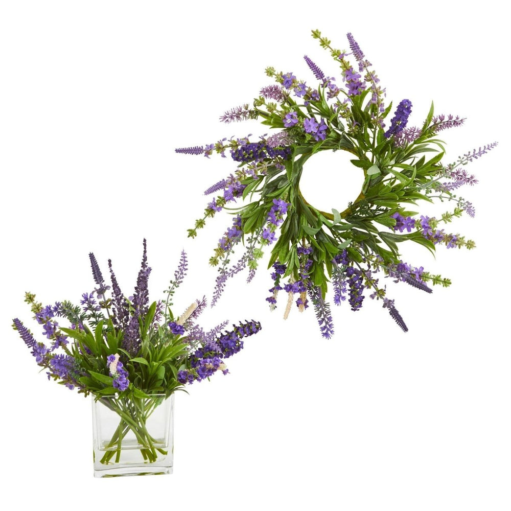 
                      
                        Nearly Natural 12" Lavender Arrangement & 14” Lavender Wreath, Set of 2 - lily & onyx
                      
                    