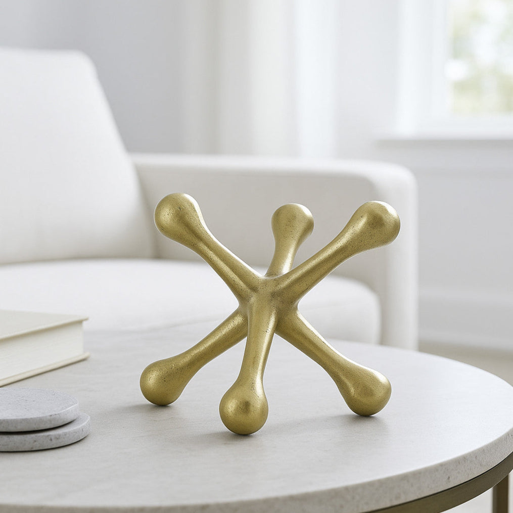 Metal Decorative Jack Sculpture in Gold, 8"