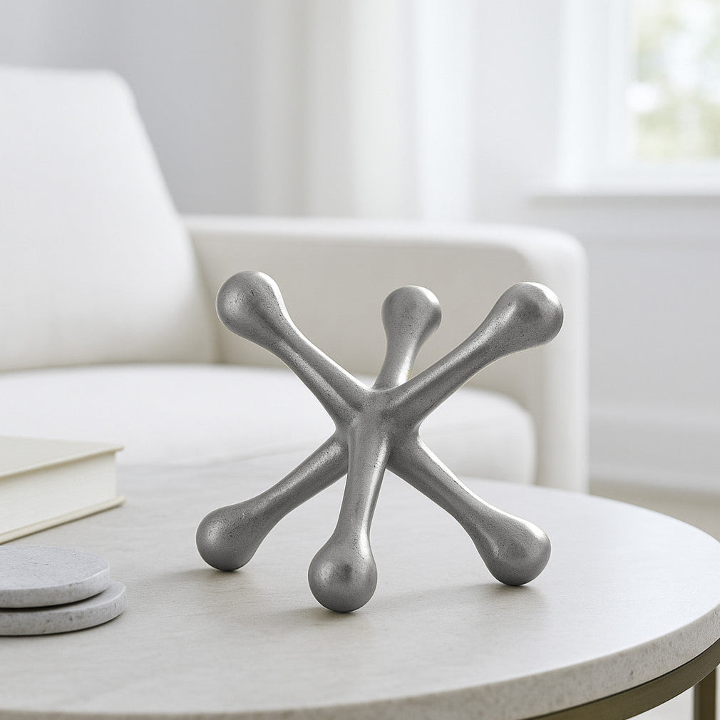 Metal Decorative Jack Sculpture in Silver, 8"