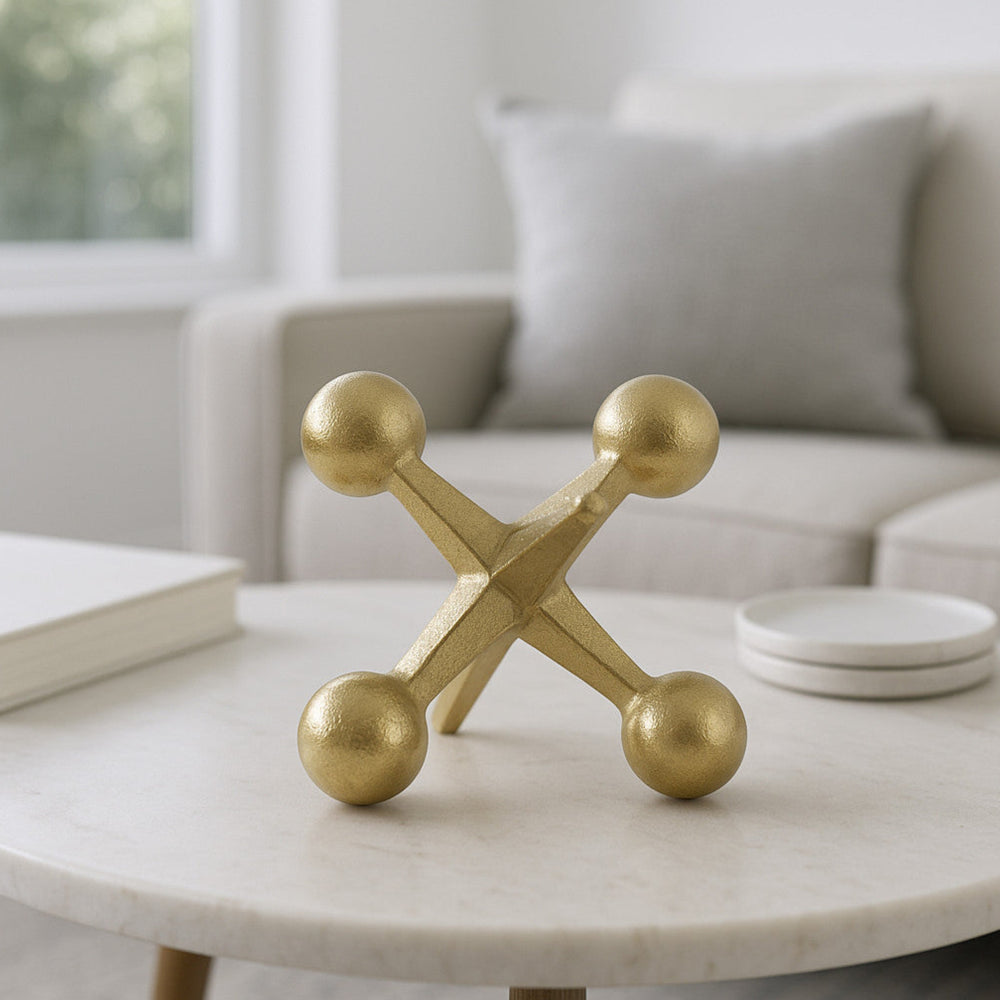 Metal Decorative Jack Sculpture in Gold, 5"