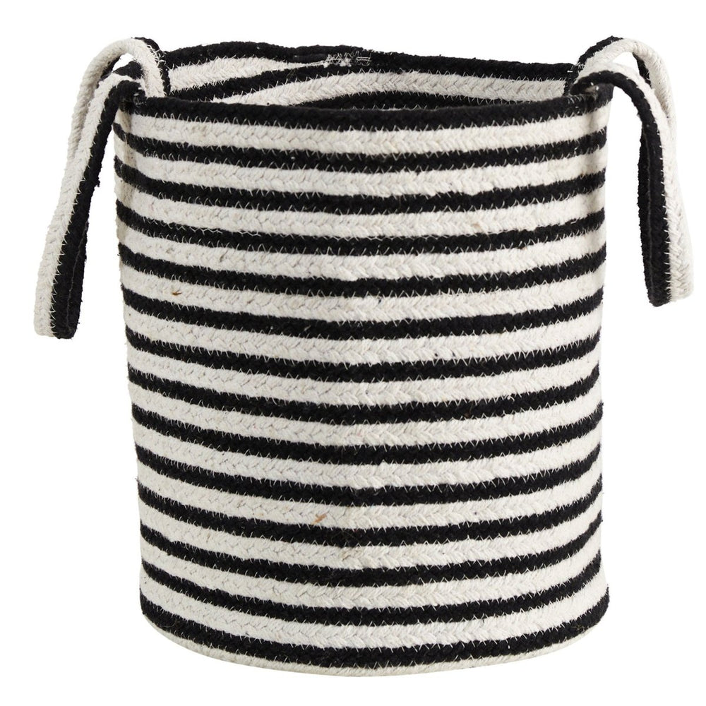 Nearly Natural 13” Boho Chic Handwoven Black & White Stripe Natural Cotton Basket with Handles - lily & onyx