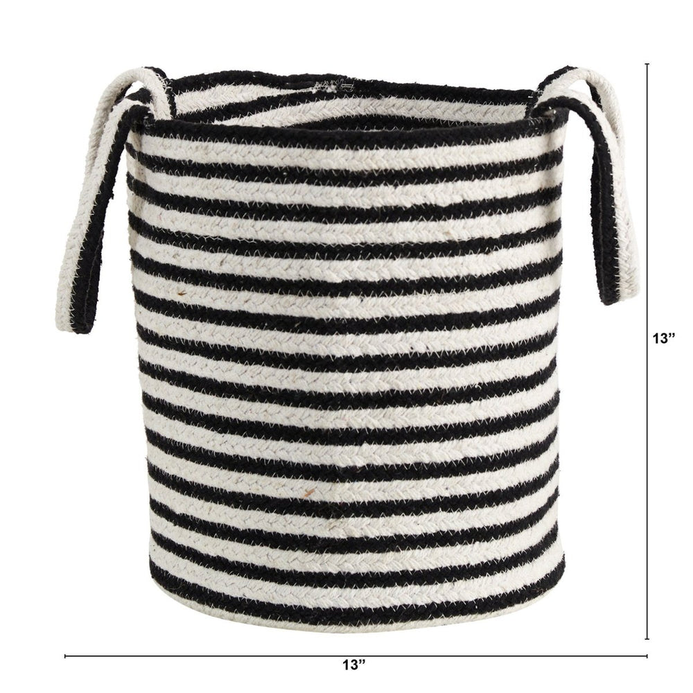 
                      
                        Nearly Natural 13” Boho Chic Handwoven Black & White Stripe Natural Cotton Basket with Handles - lily & onyx
                      
                    