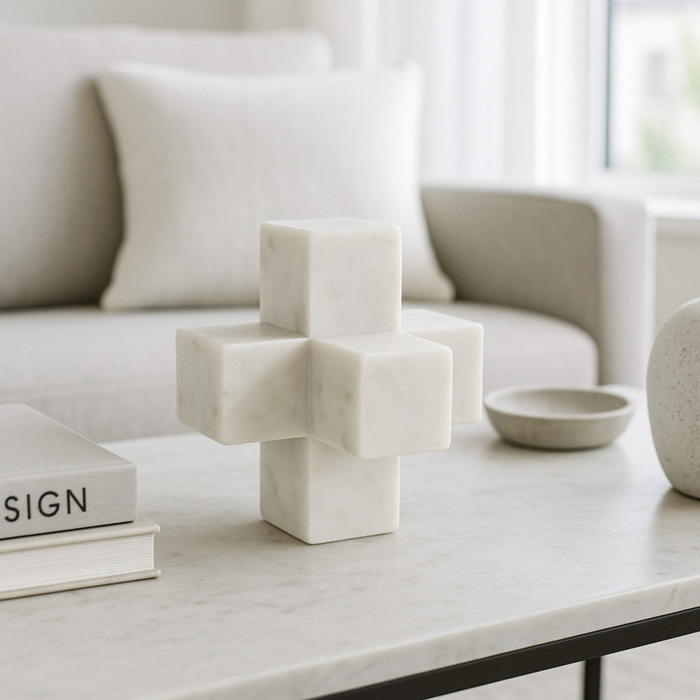 Marble Decorative Jack Sculpture in White, 6"