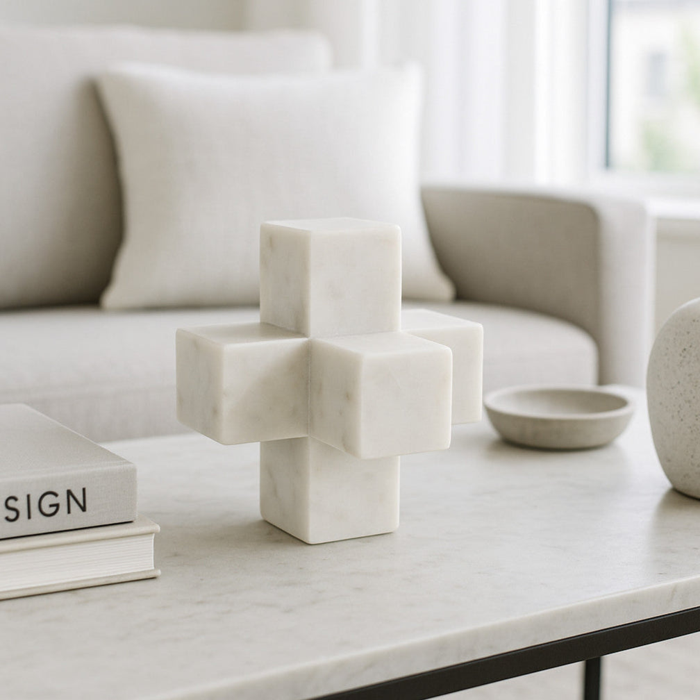 Marble Decorative Jack Sculpture in White, 6"