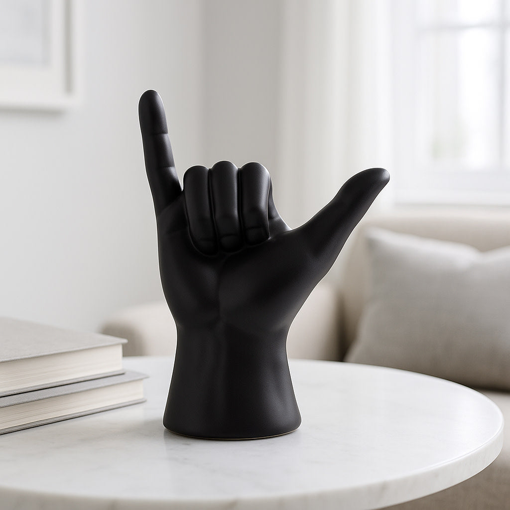 Hang Loose Hand Sculpture in Matte Black, 7"
