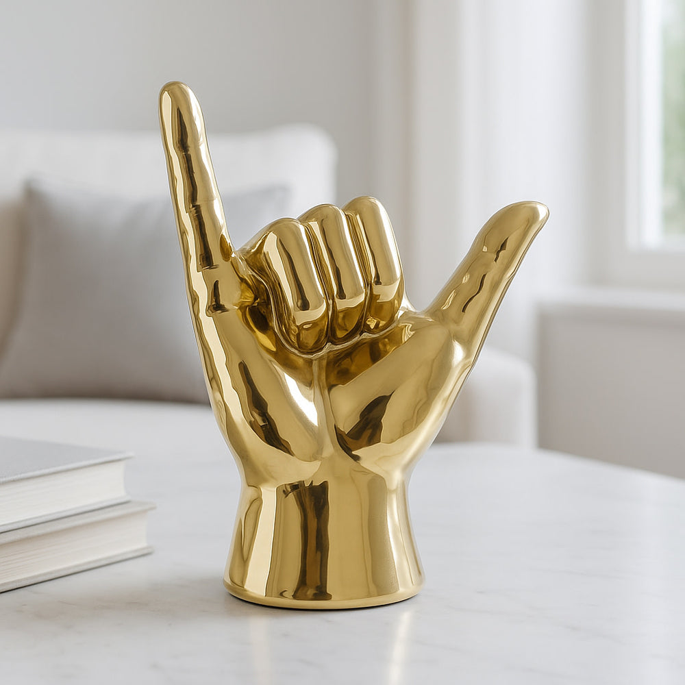 Hang Loose Hand Sculpture in Gold, 7"