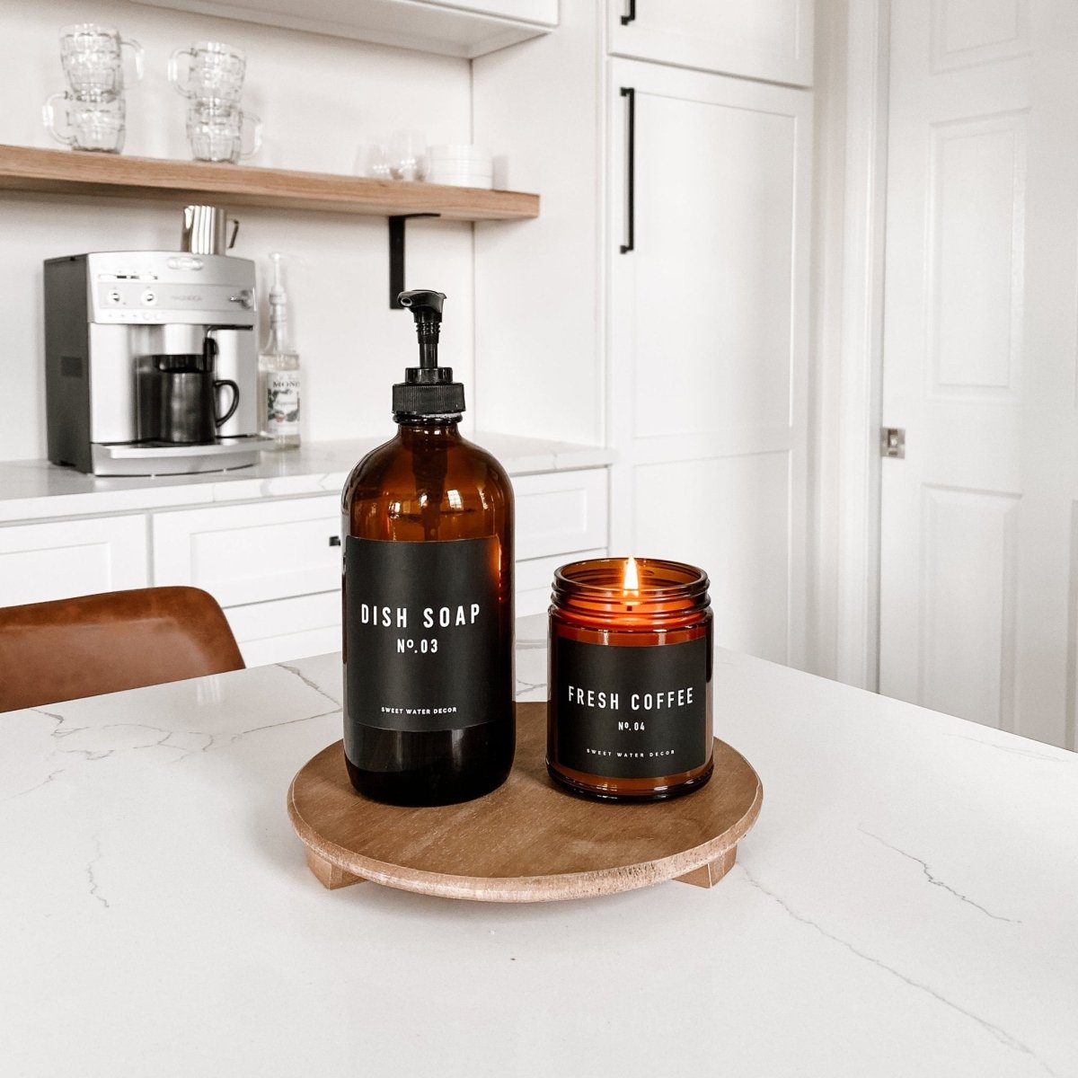 Sweet Water Decor 16oz Amber Glass Dish Soap Dispenser - Black Label - lily & onyx