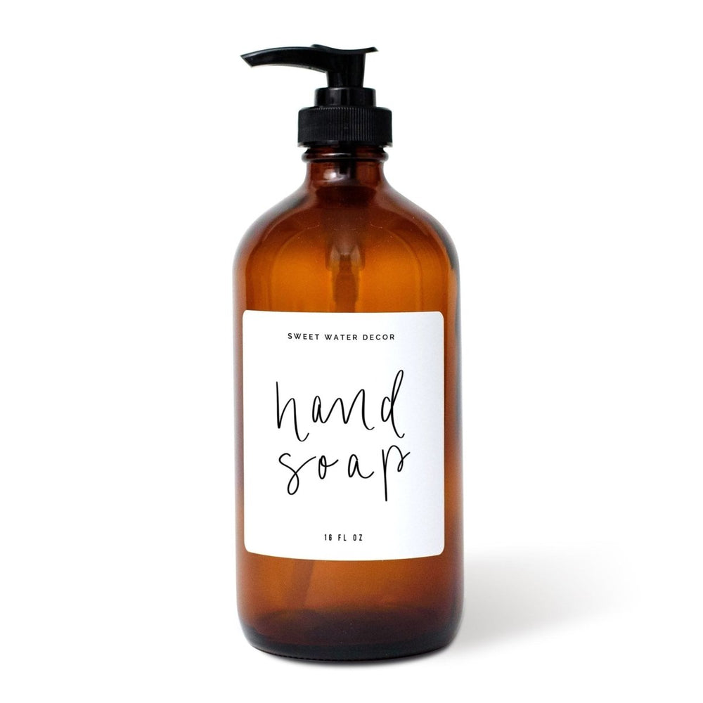 Sweet Water Decor 16oz Amber Glass Hand Soap Dispenser - White Label - lily & onyx