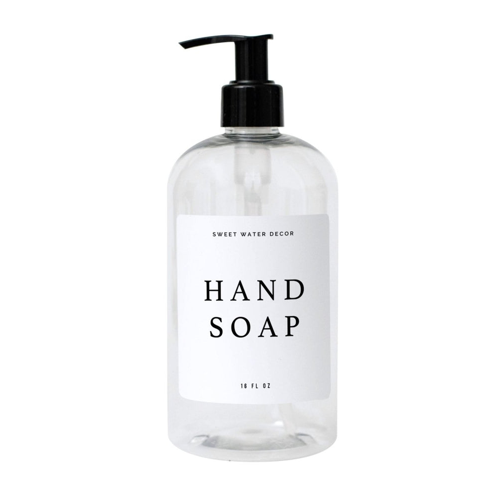 Sweet Water Decor 16oz Clear Plastic Hand Soap Dispenser - White Text Label - lily & onyx