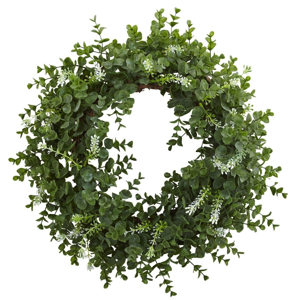 Nearly Natural 18” Eucalyptus Double Ring Wreath with Twig Base - lily & onyx