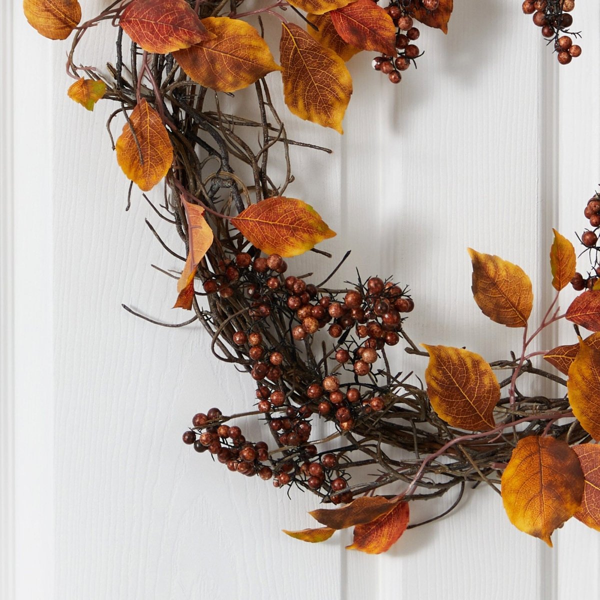 Nearly Natural 19” Harvest Leaf, Berries and Twig Artificial Wreath - lily & onyx