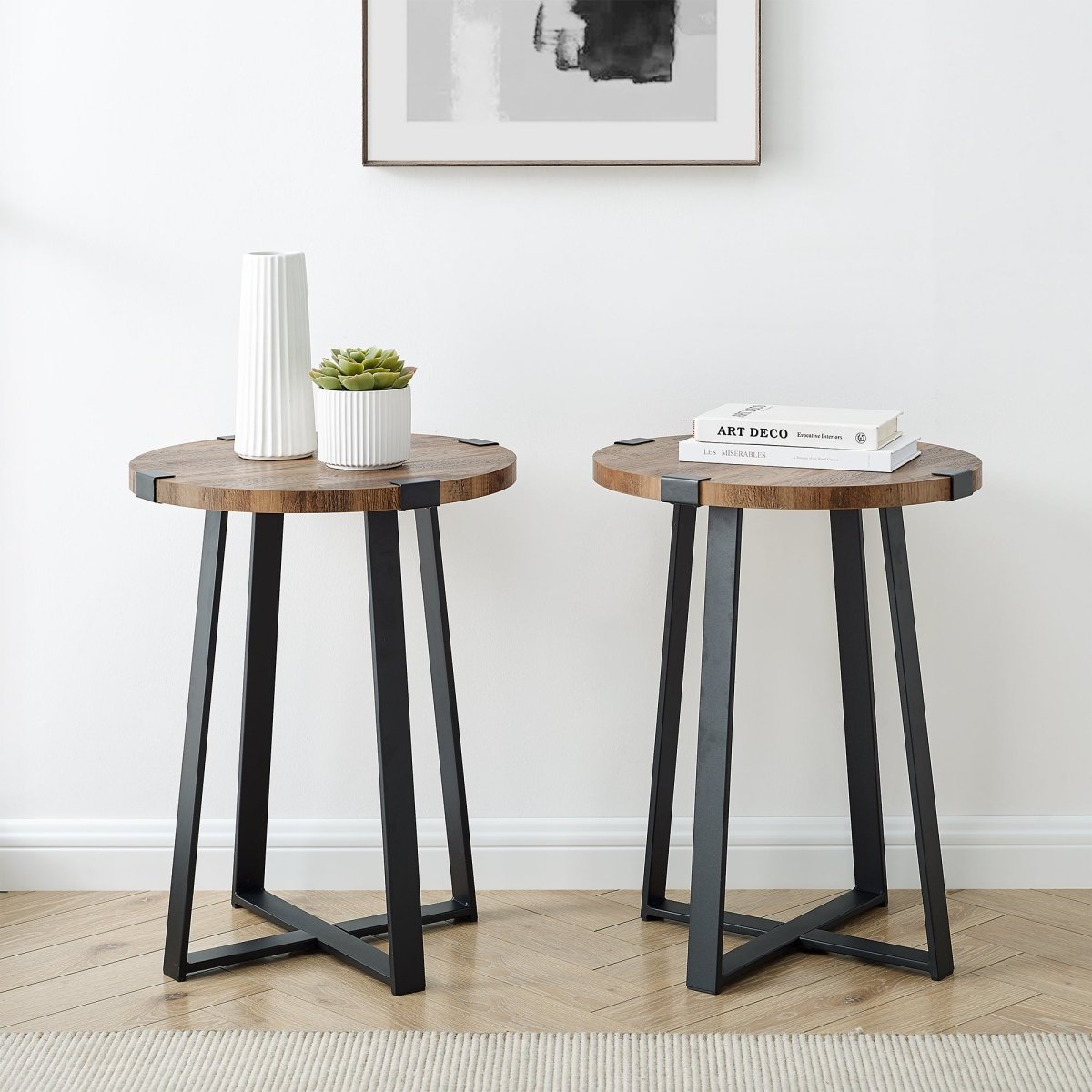 Walker Edison 2 Piece Metal Wrap Faux Rustic Side Table - lily & onyx