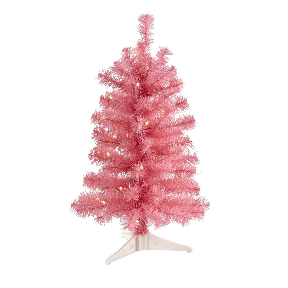Nearly Natural 2’ Pink Artificial Christmas Tree with 35 LED Lights and 72 Bendable Branches - lily & onyx
