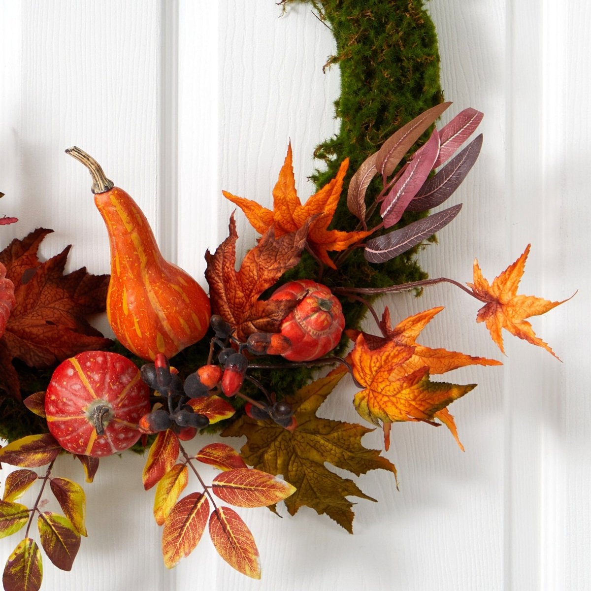 Nearly Natural 20” Autumn Pumpkin, Gourd and Fall Maple Leaf Artificial Wreath - lily & onyx