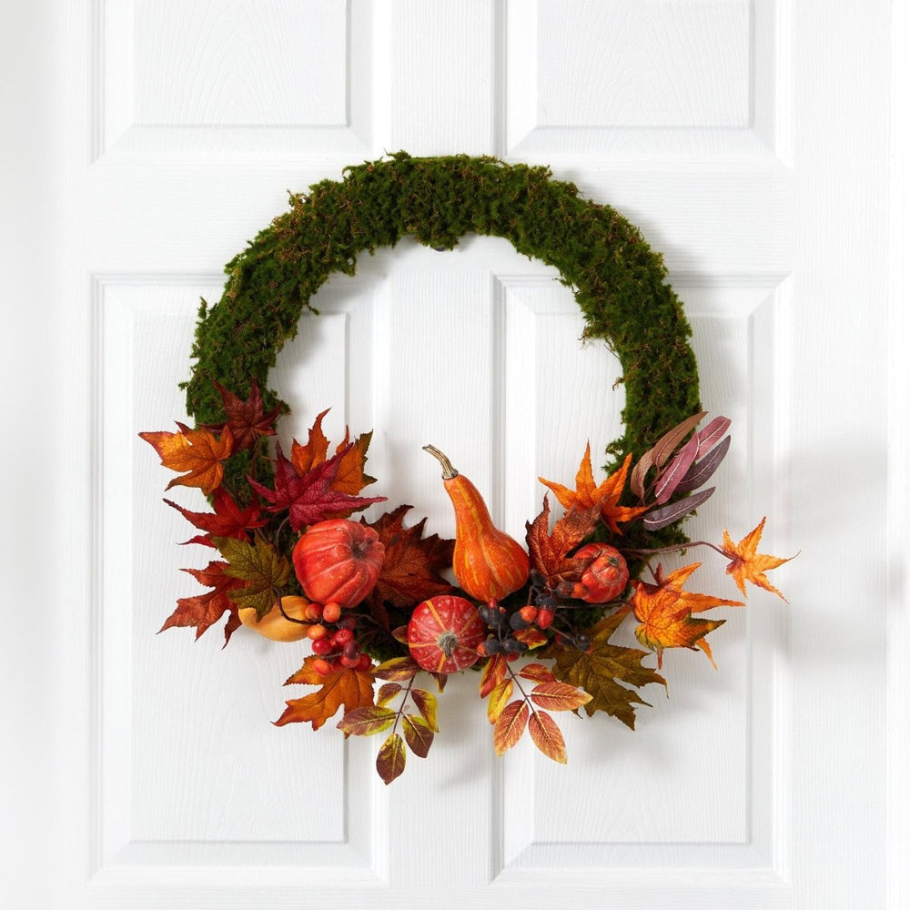 
                      
                        Nearly Natural 20” Autumn Pumpkin, Gourd and Fall Maple Leaf Artificial Wreath - lily & onyx
                      
                    