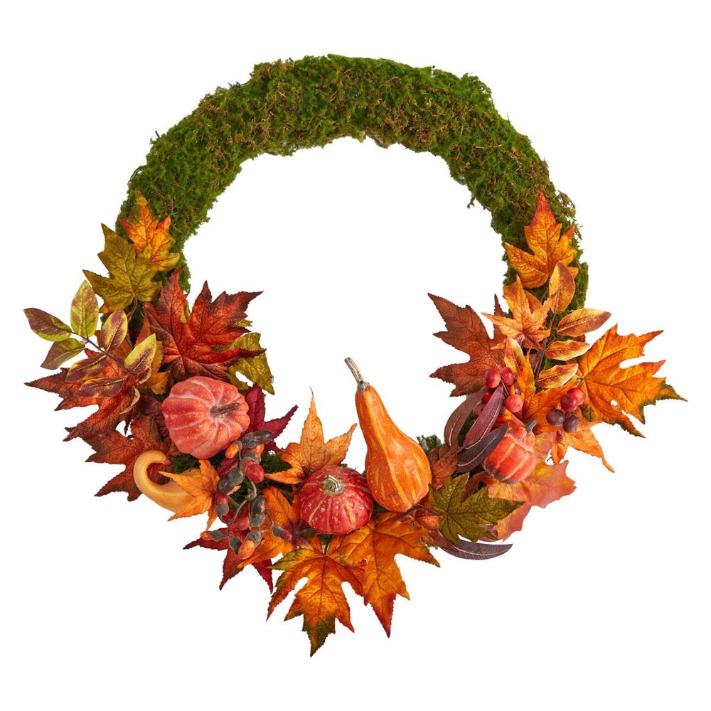 
                      
                        Nearly Natural 20” Autumn Pumpkin, Gourd and Fall Maple Leaf Artificial Wreath - lily & onyx
                      
                    