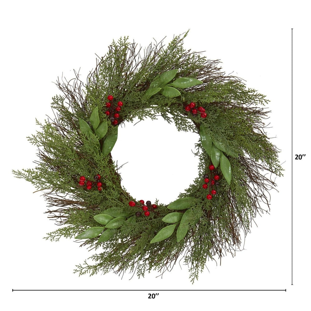 
                      
                        Nearly Natural 20” Cedar and Ruscus with Berries Artificial Wreath - lily & onyx
                      
                    