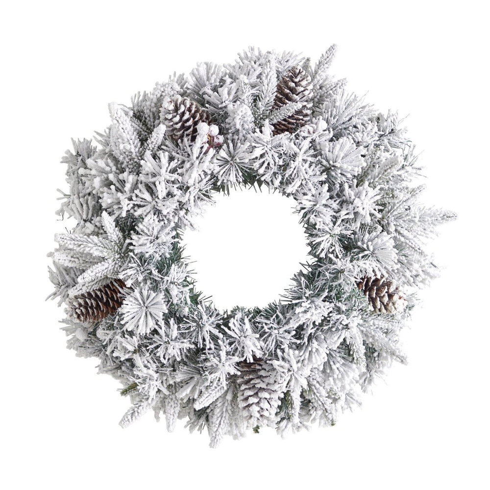 
                      
                        Nearly Natural 20” Flocked Artificial Christmas Wreath with 35 Warm White LED Lights - lily & onyx
                      
                    