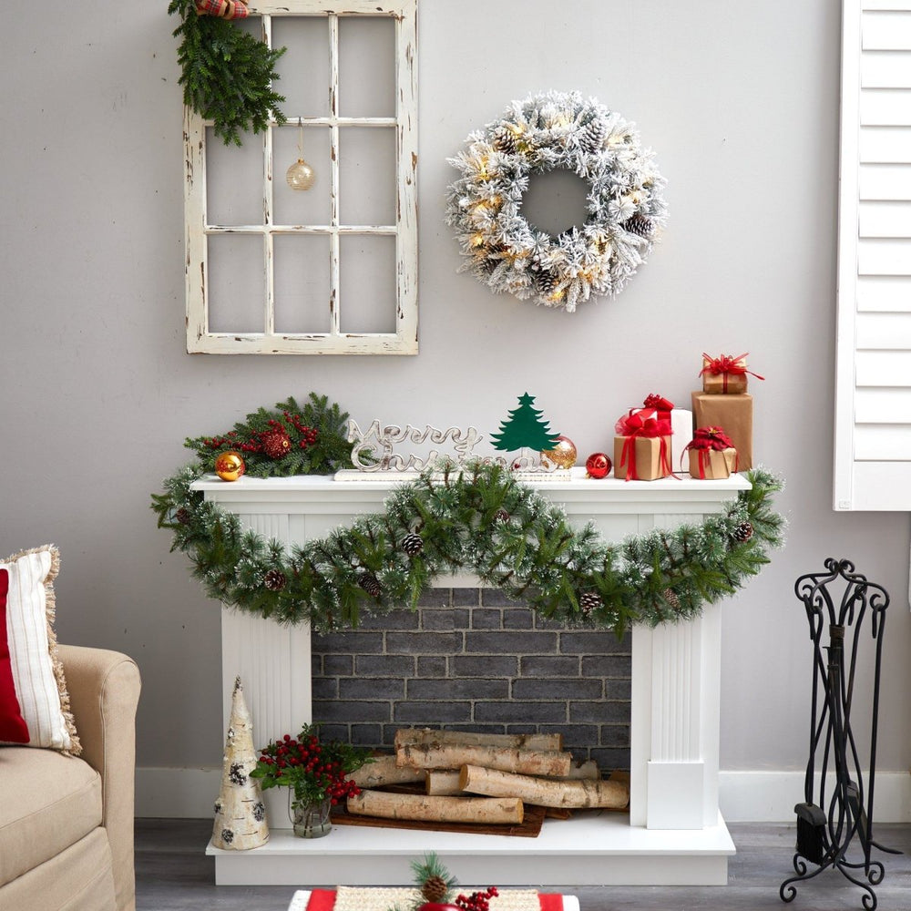 
                      
                        Nearly Natural 20” Flocked Artificial Christmas Wreath with 35 Warm White LED Lights - lily & onyx
                      
                    