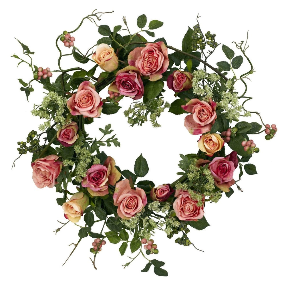 
                      
                        Nearly Natural 20" Rose Wreath - lily & onyx
                      
                    