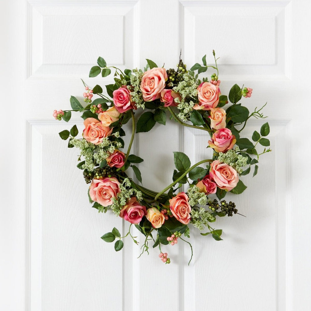 Nearly Natural 20" Rose Wreath - lily & onyx