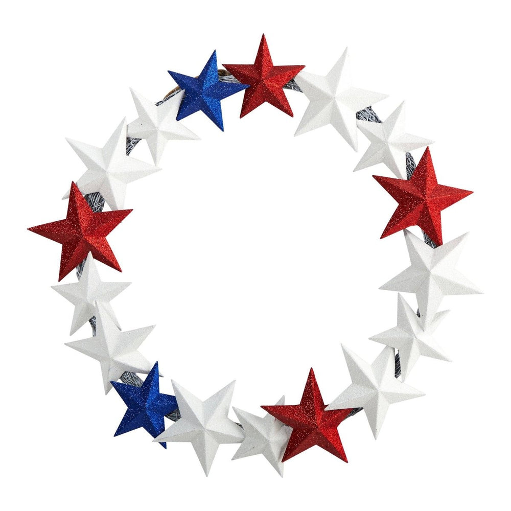 Nearly Natural 21” Americana Wreath with Stars Red White and Blue - lily & onyx