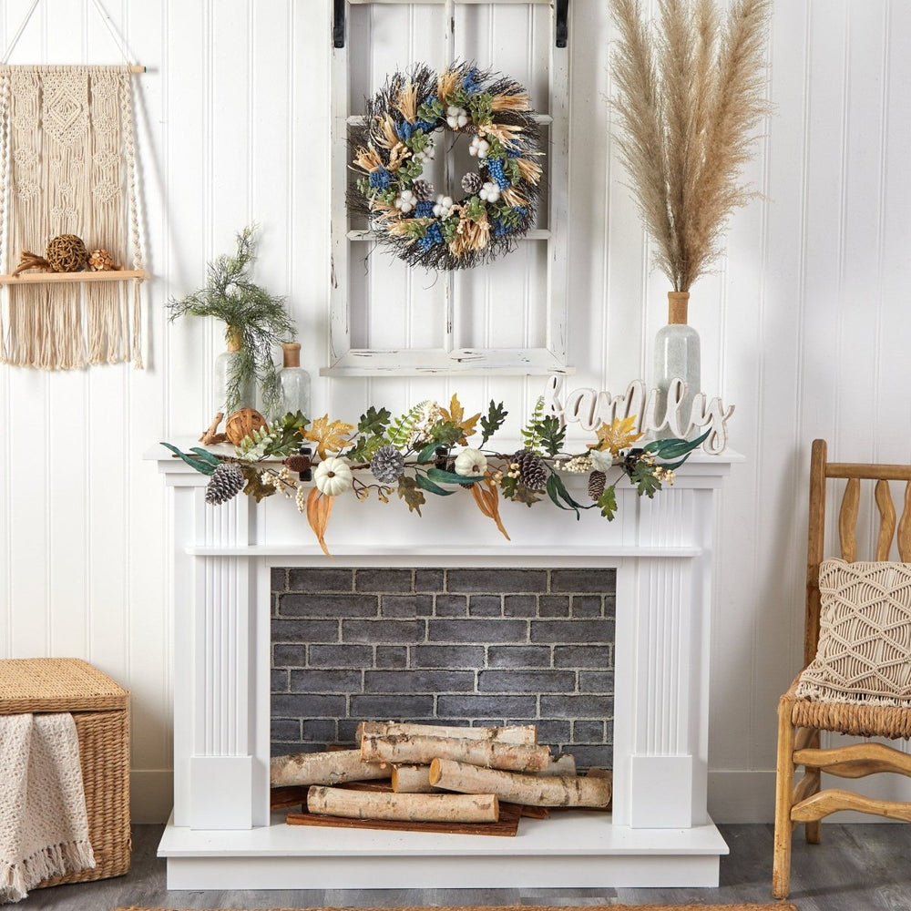 
                      
                        Nearly Natural 22” Autumn Cotton, Eucalyptus, Berries and Pinecones Artificial Fall Wreath - lily & onyx
                      
                    