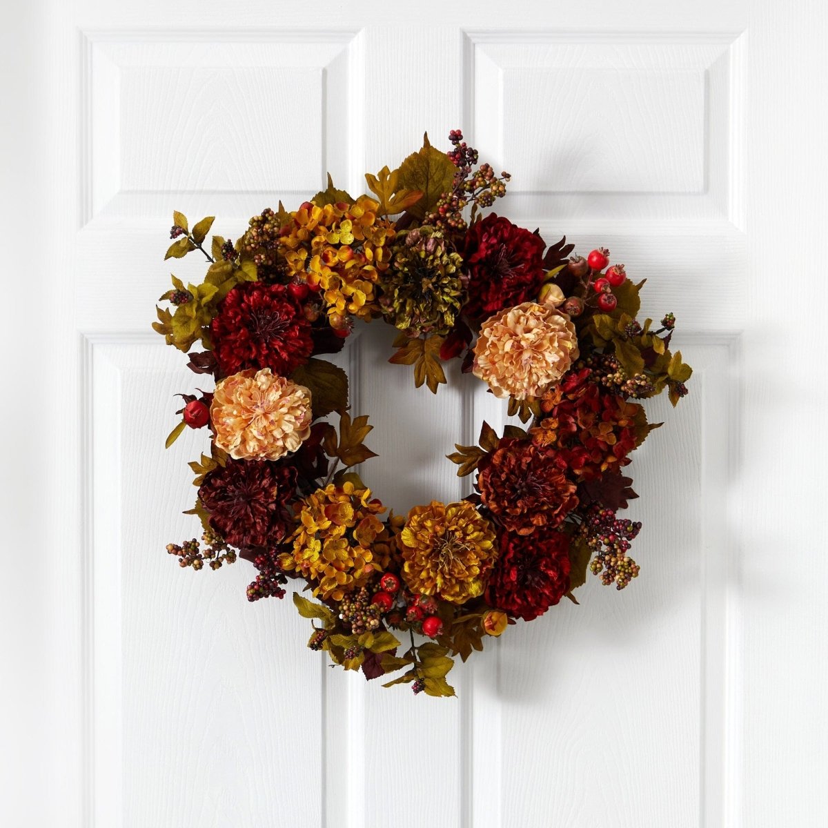 Nearly Natural 22" Autumn Hydrangea Peony Wreath - lily & onyx