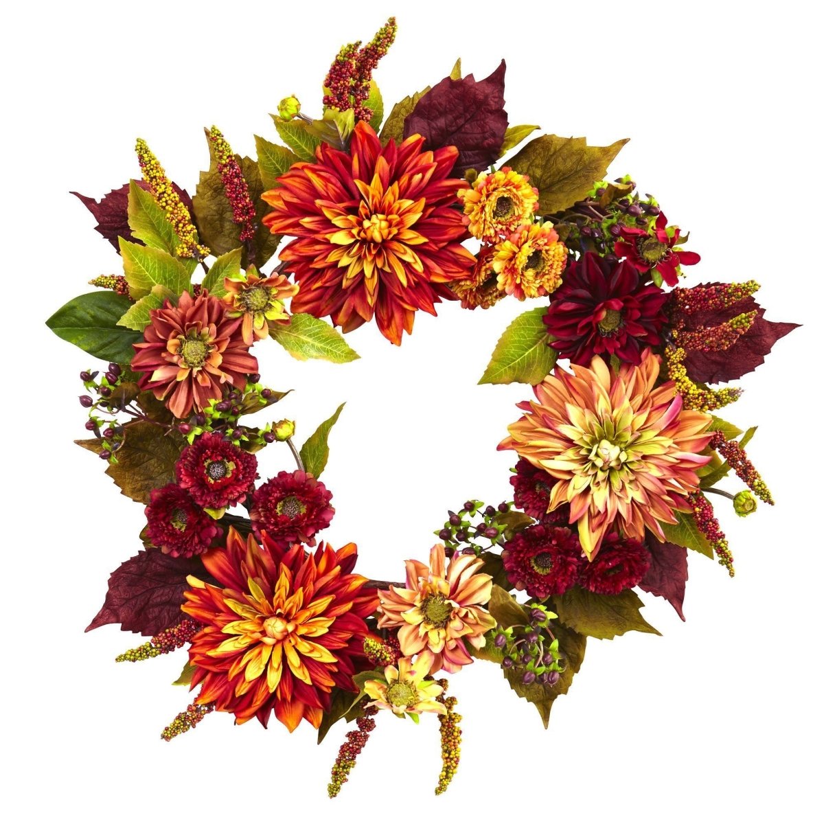 Nearly Natural 22” Dahlia & Mum Wreath - Autumn Beauty - lily & onyx