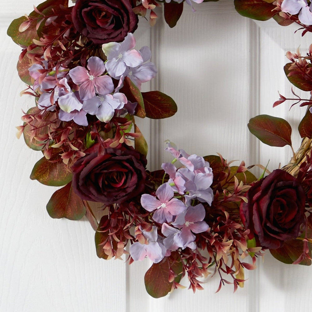 Nearly Natural 22” Fall Hydrangea and Rose Autumn Artificial Wreath - lily & onyx