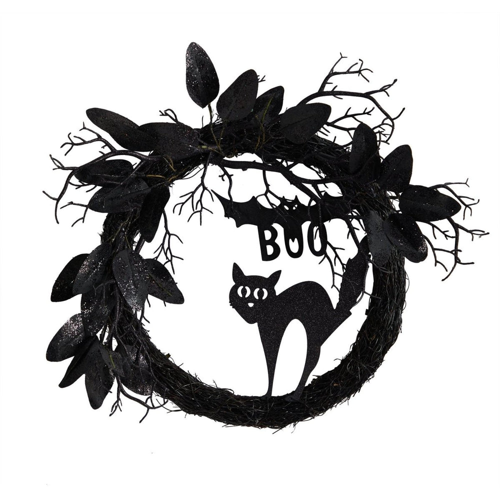 
                      
                        Nearly Natural 22” Halloween Black Cat and Bat Boo Twig Wreath - lily & onyx
                      
                    