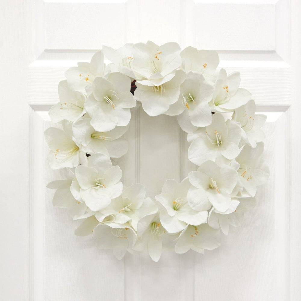 Nearly Natural 24” Amaryllis Artificial Wreath - lily & onyx