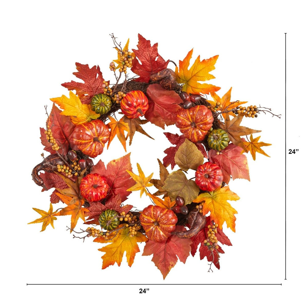 
                      
                        Nearly Natural 24” Autumn Pumpkin and Berries Artificial Fall Wreath - lily & onyx
                      
                    