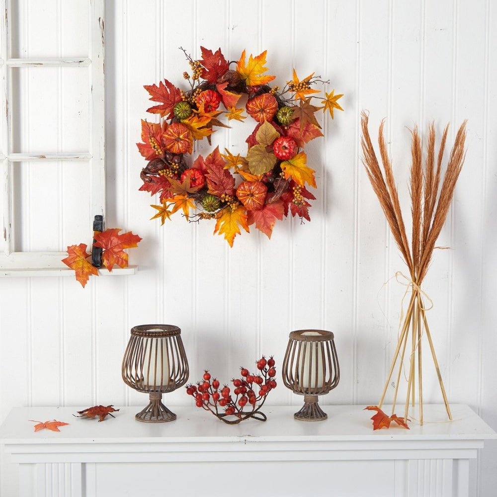 
                      
                        Nearly Natural 24” Autumn Pumpkin and Berries Artificial Fall Wreath - lily & onyx
                      
                    