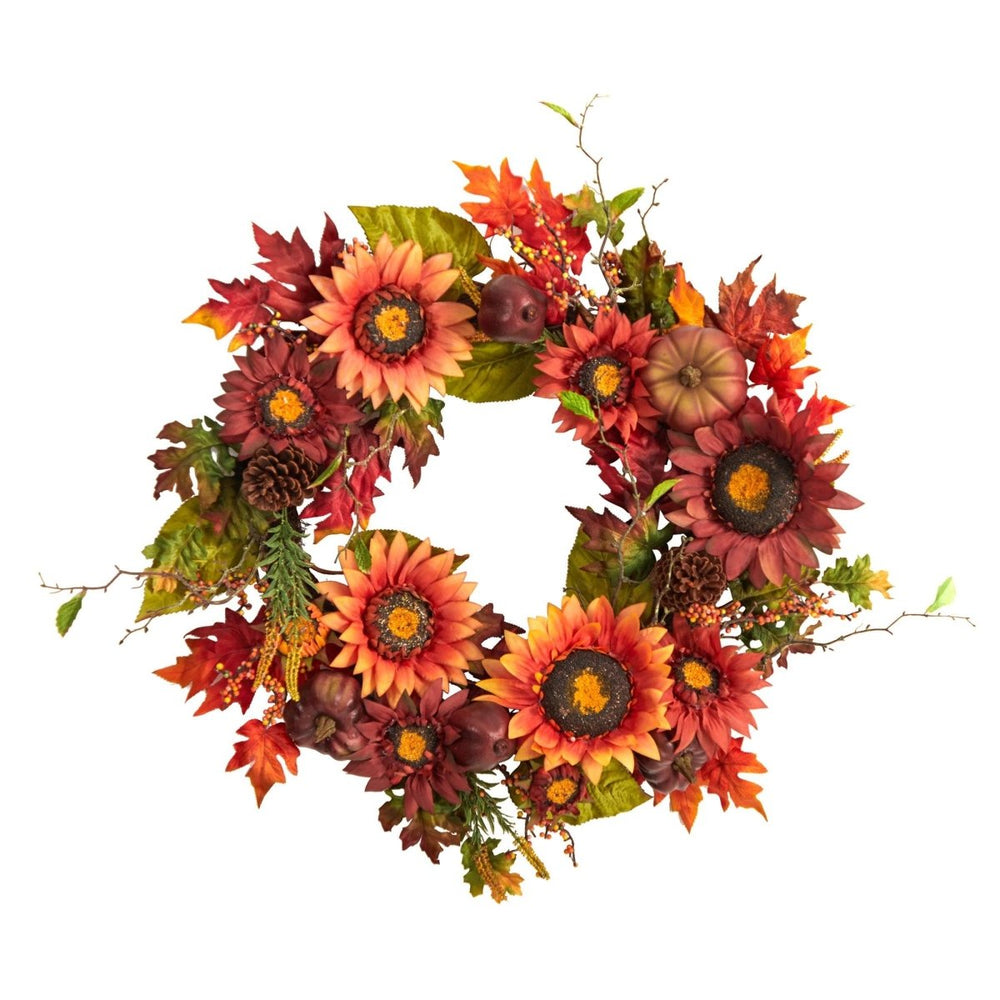 
                      
                        Nearly Natural 24” Autumn Sunflower, Pumpkin, Pinecone and Berries Fall Artificial Wreath - lily & onyx
                      
                    