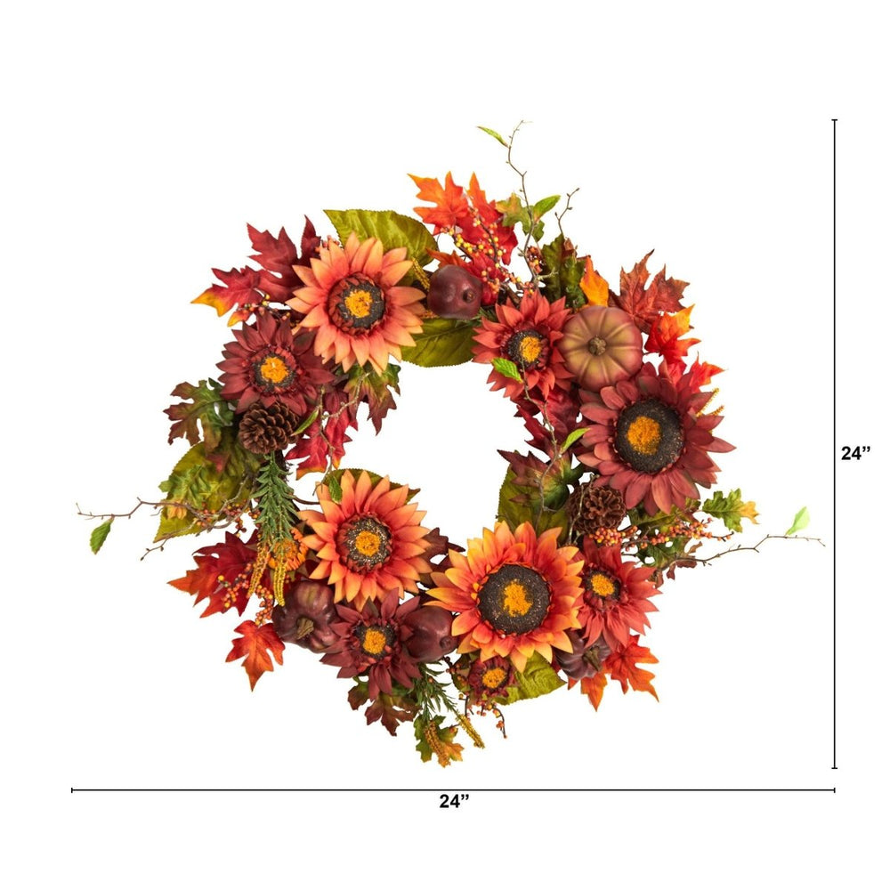 
                      
                        Nearly Natural 24” Autumn Sunflower, Pumpkin, Pinecone and Berries Fall Artificial Wreath - lily & onyx
                      
                    