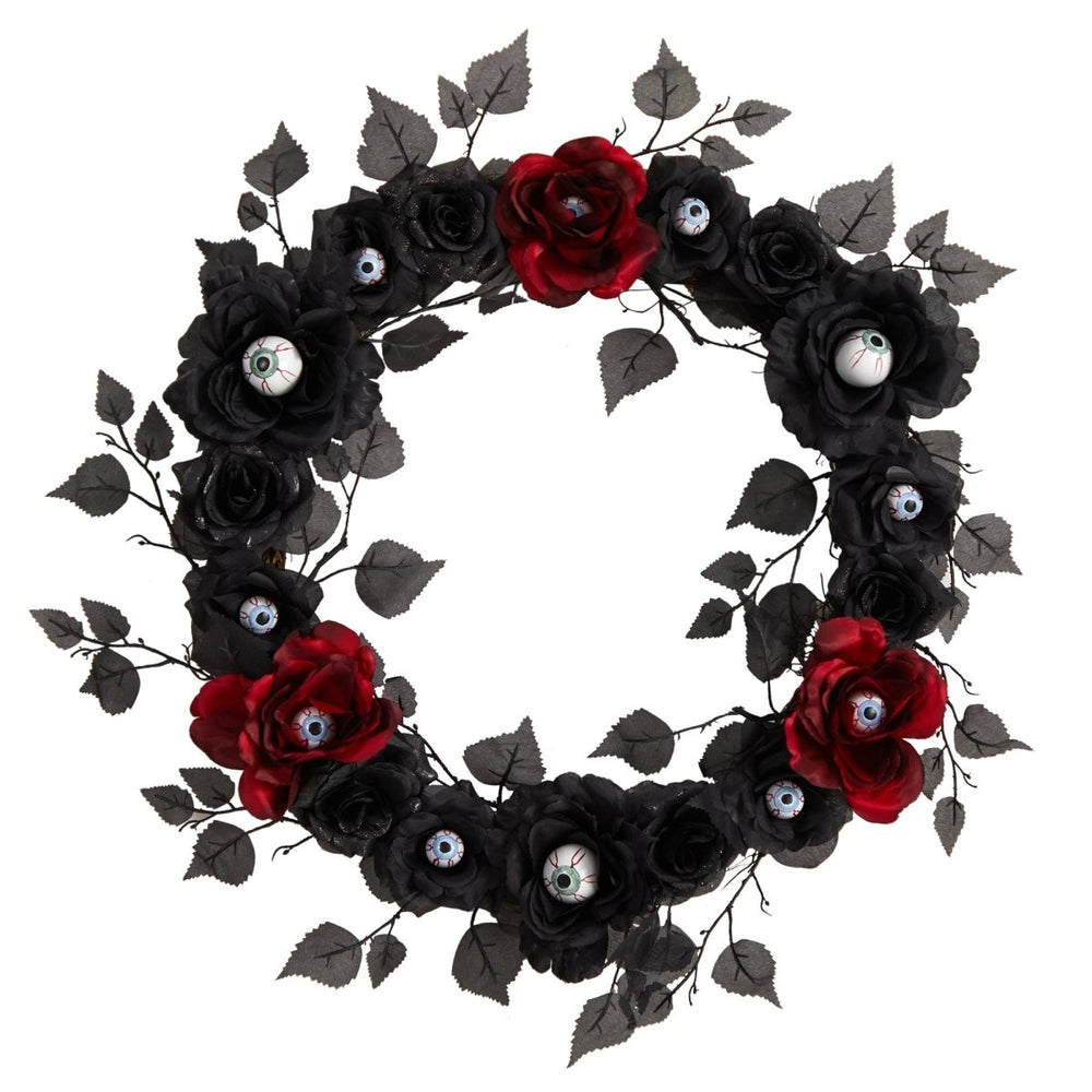 
                      
                        Nearly Natural 24” Eyeball Rose Halloween Artificial Wreath - lily & onyx
                      
                    