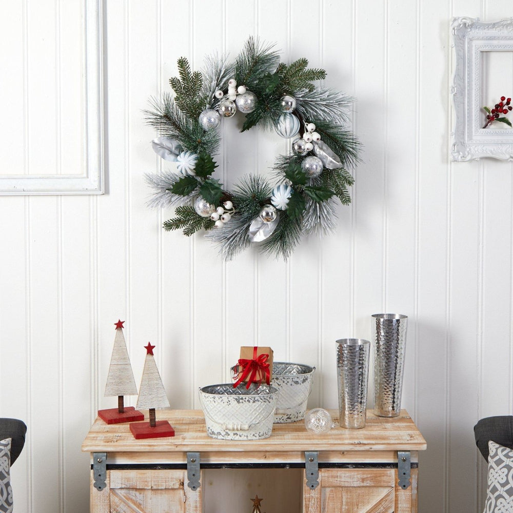 
                      
                        Nearly Natural 24” Pinecones and Berries Christmas Artificial Wreath with Silver Ornaments - lily & onyx
                      
                    