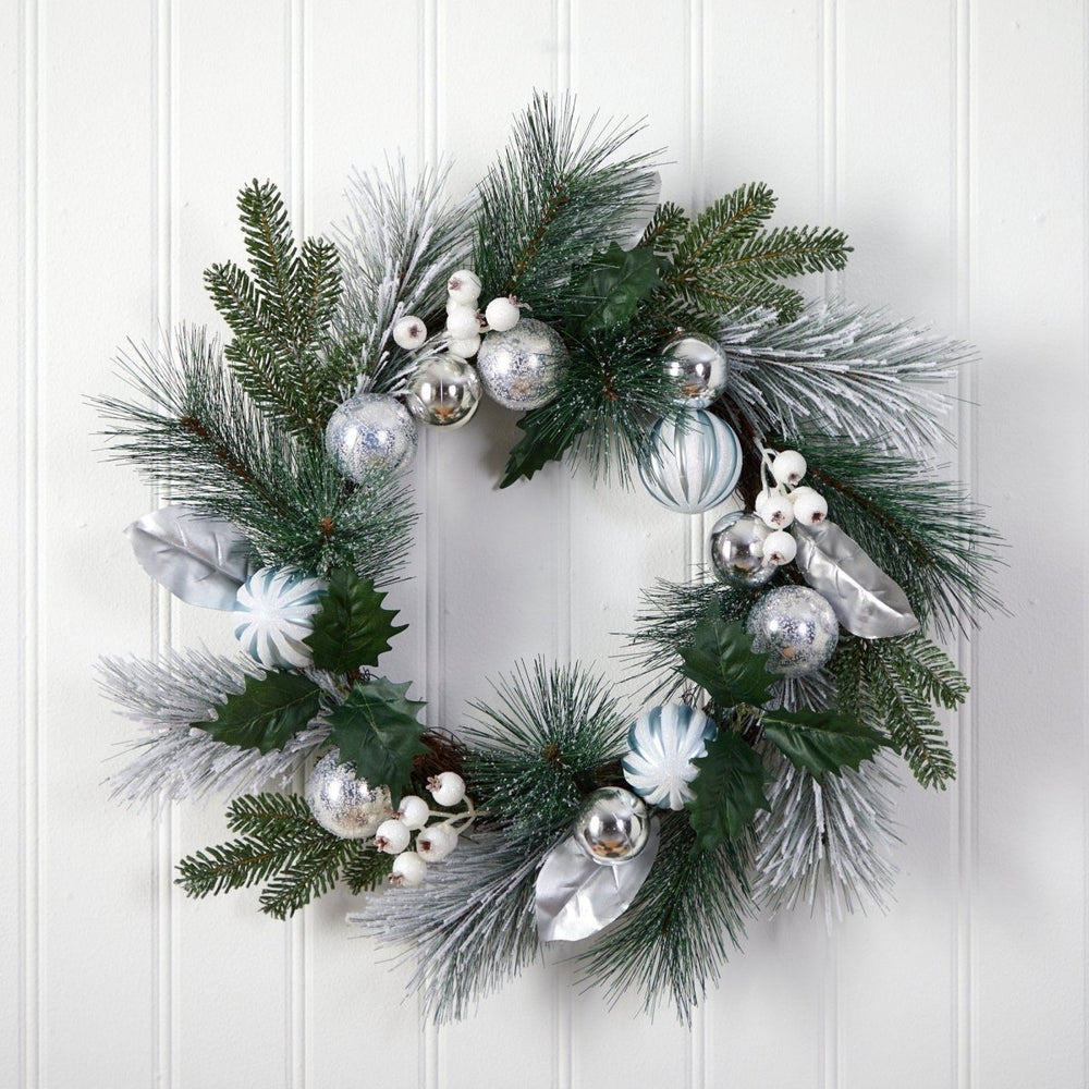 
                      
                        Nearly Natural 24” Pinecones and Berries Christmas Artificial Wreath with Silver Ornaments - lily & onyx
                      
                    
