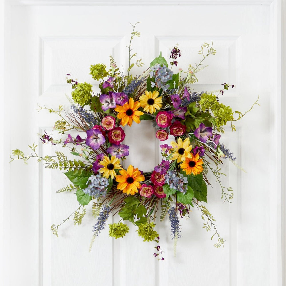 Nearly Natural 24” Spring Garden Wreath with Twig Base - lily & onyx