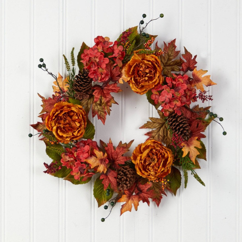 
                      
                        Nearly Natural 25” Fall Ranunculus, Hydrangea and Berries Autumn Artificial Wreath - lily & onyx
                      
                    