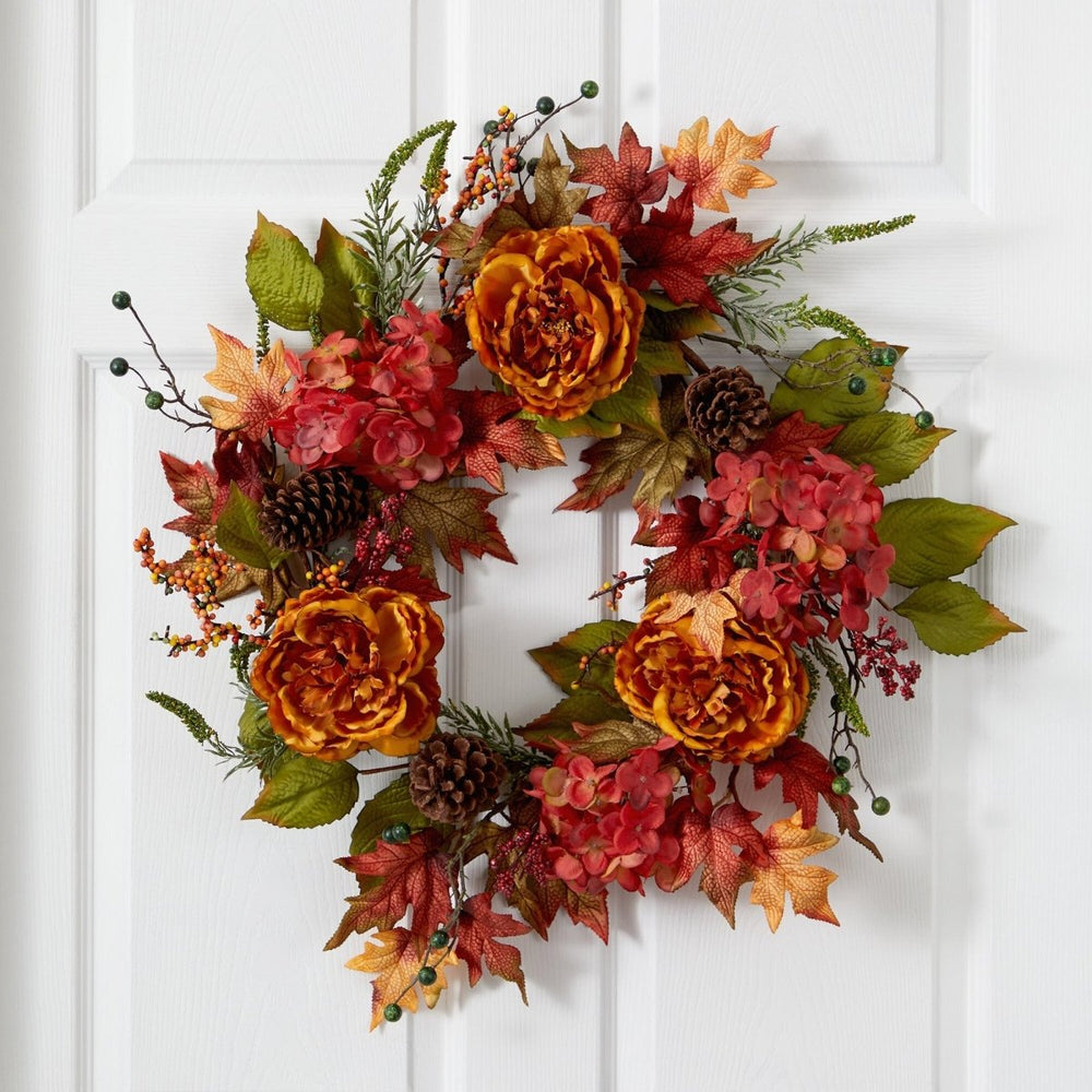 
                      
                        Nearly Natural 25” Fall Ranunculus, Hydrangea and Berries Autumn Artificial Wreath - lily & onyx
                      
                    