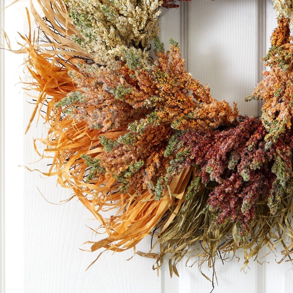 Nearly Natural 26” Fall Sorghum Harvest Autumn Artificial Wreath - lily & onyx
