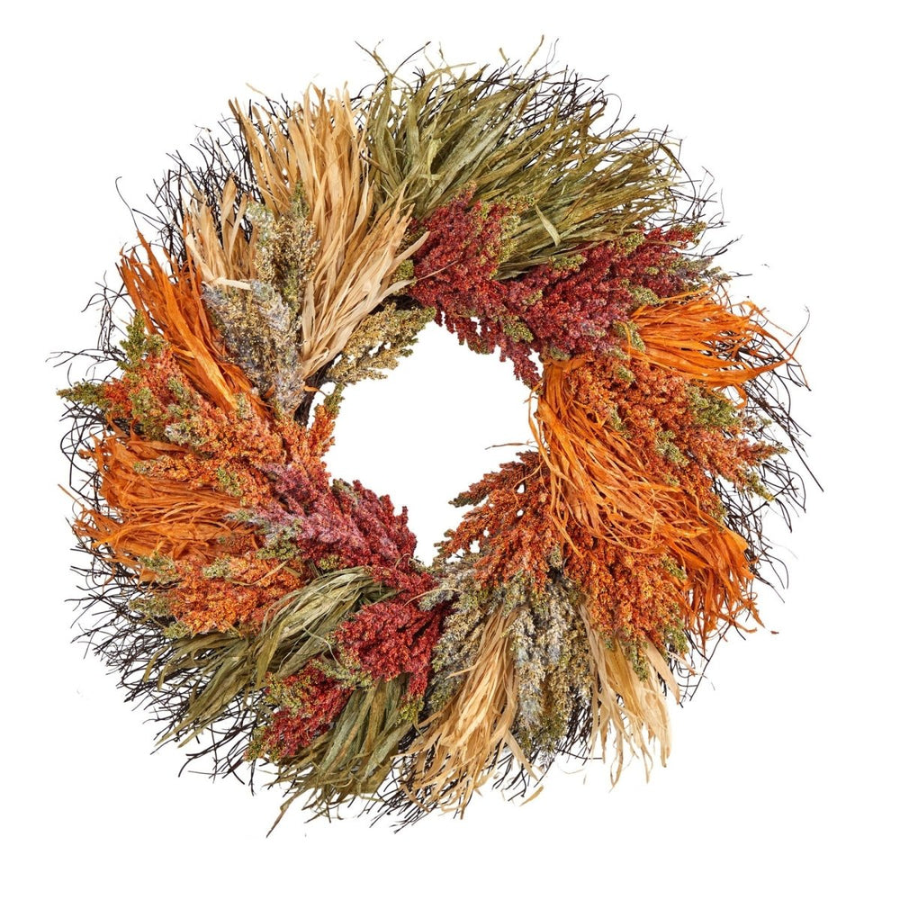 Nearly Natural 26” Fall Sorghum Harvest Autumn Artificial Wreath - lily & onyx