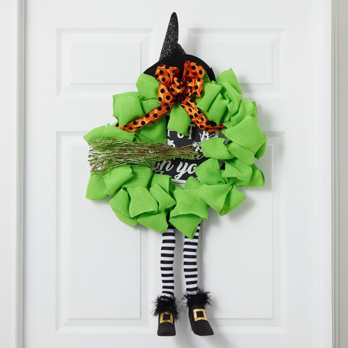 Nearly Natural 26" Halloween Witch Broom and Hat Mesh Wreath - lily & onyx