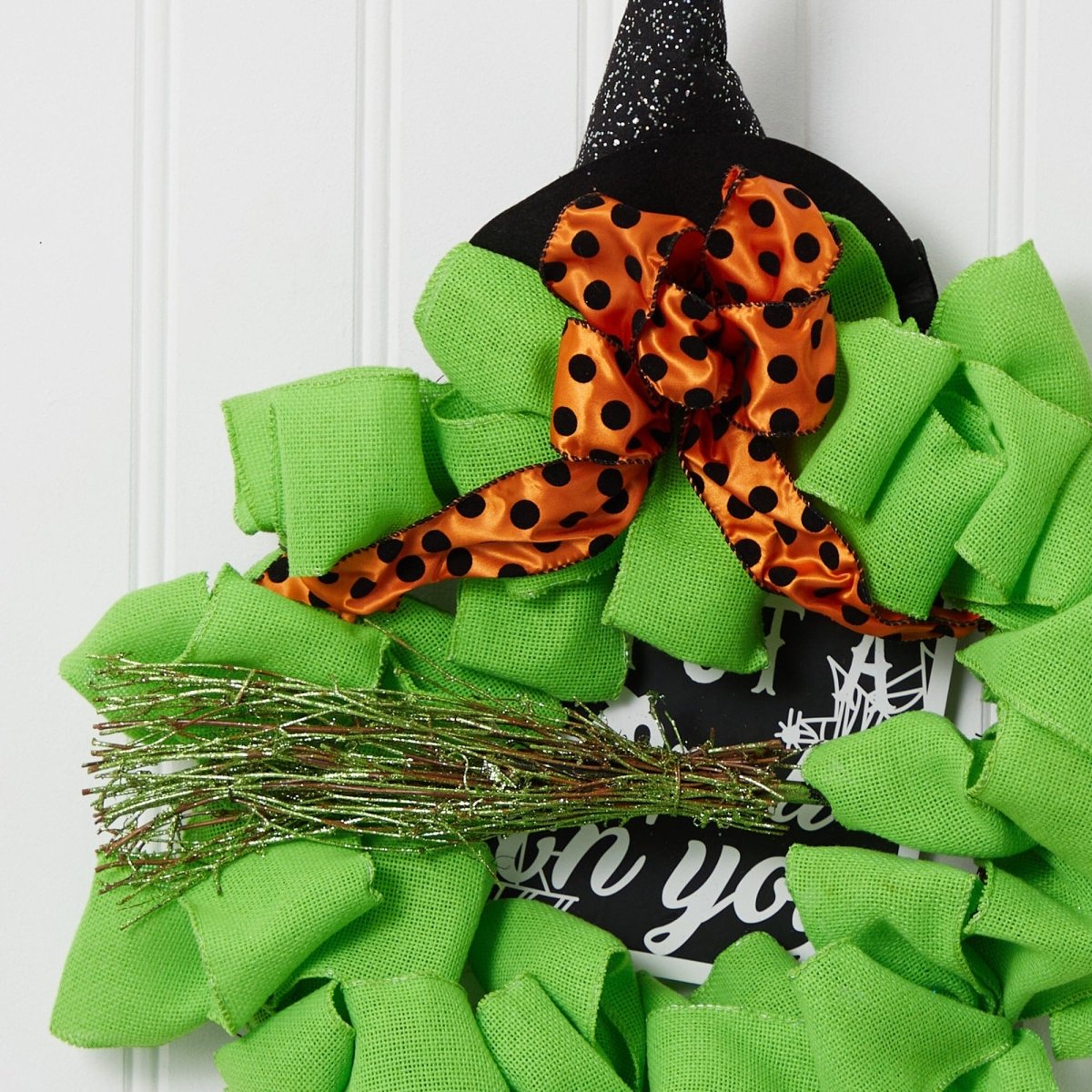 Nearly Natural 26" Halloween Witch Broom and Hat Mesh Wreath - lily & onyx