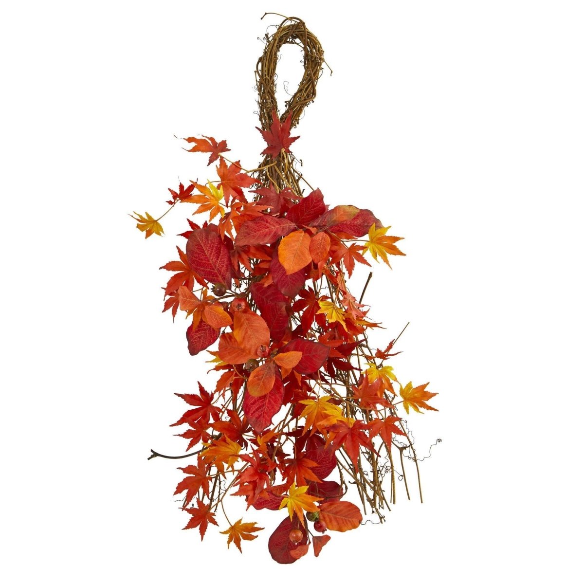 Nearly Natural 26” Mixed Japanese Maple, Magnolia Leaf and Berries Artificial Teardrop Swag Garland - lily & onyx