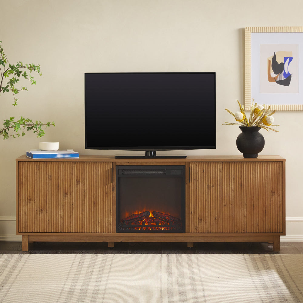 
                      
                        Reema Scandinavian 70" Modern Reeded TV Stand with Freestanding Electric Fireplace
                      
                    