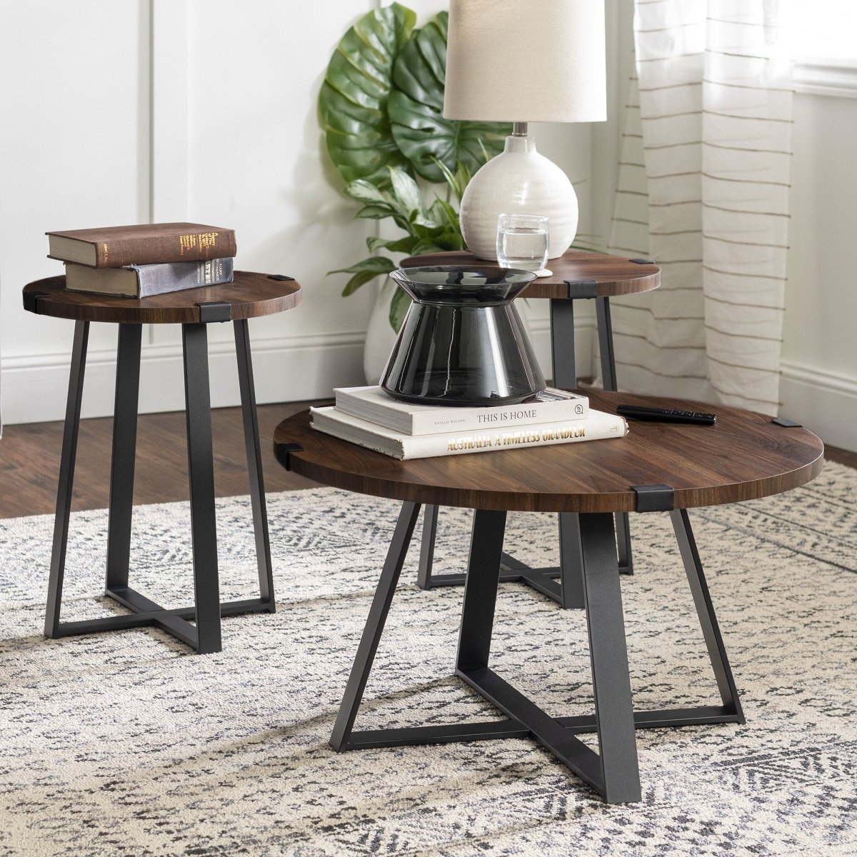 Walker Edison 3 Piece Metal Wrap Coffee & Side Table Group - lily & onyx