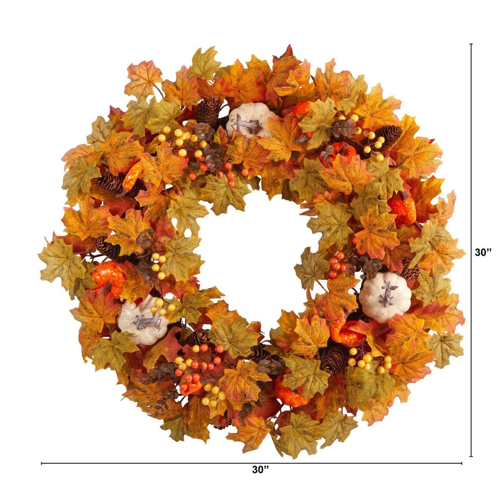 
                      
                        Nearly Natural 30” Autumn Pumpkin and Maple Leaf Artificial Fall Wreath - lily & onyx
                      
                    